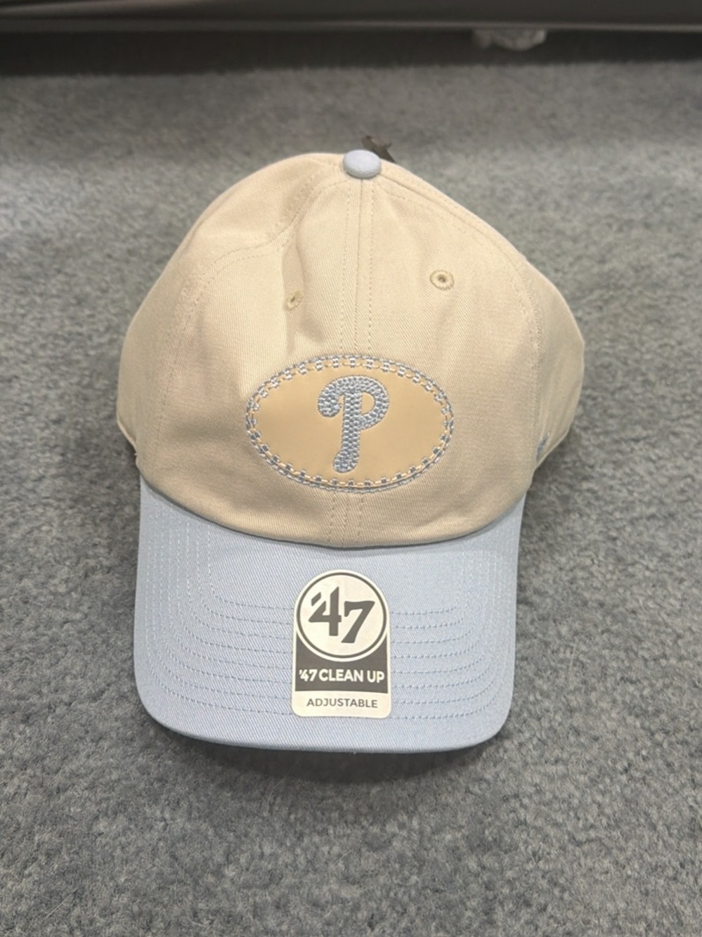 Phillies Anthropologie '47 Brand Adjustable Baseball Cap in Beige and Light Blue
